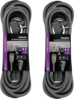 15 FT Heavy Duty Air Conditioner and Appliance Extension Cord, 14 Gauge, 15 Amp, ETL Listed, Grey (2 Pack)