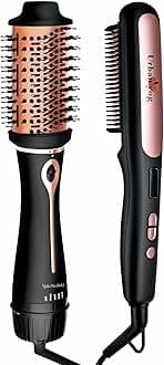 Hair Styling Combo | 3-in-1 Hot Air Brush and Electric Hair Straightener Brush | 1.5-inch Barrel, 1200 Watt, Multicolour & Black | Volumizer, Dryer, Straightener with Ceramic Coated Plates