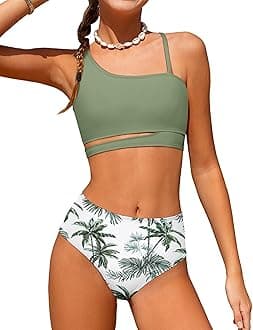 Queenstyle Girls Swimsuits Bikini Set Kids Cutout Bathing Suit Bikini Top Two Piece Girls' Swimwear