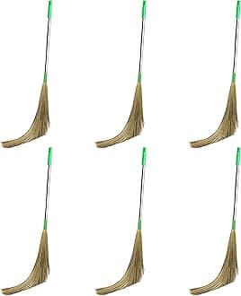Zureni BR-08 Torus Broom Phool Jhadu with Natural Shillong Long Grass 21 inch Handle Stick, Cleaning, Dust Removal & Easy Floor Sweeping (6 Pc, Random Colours)