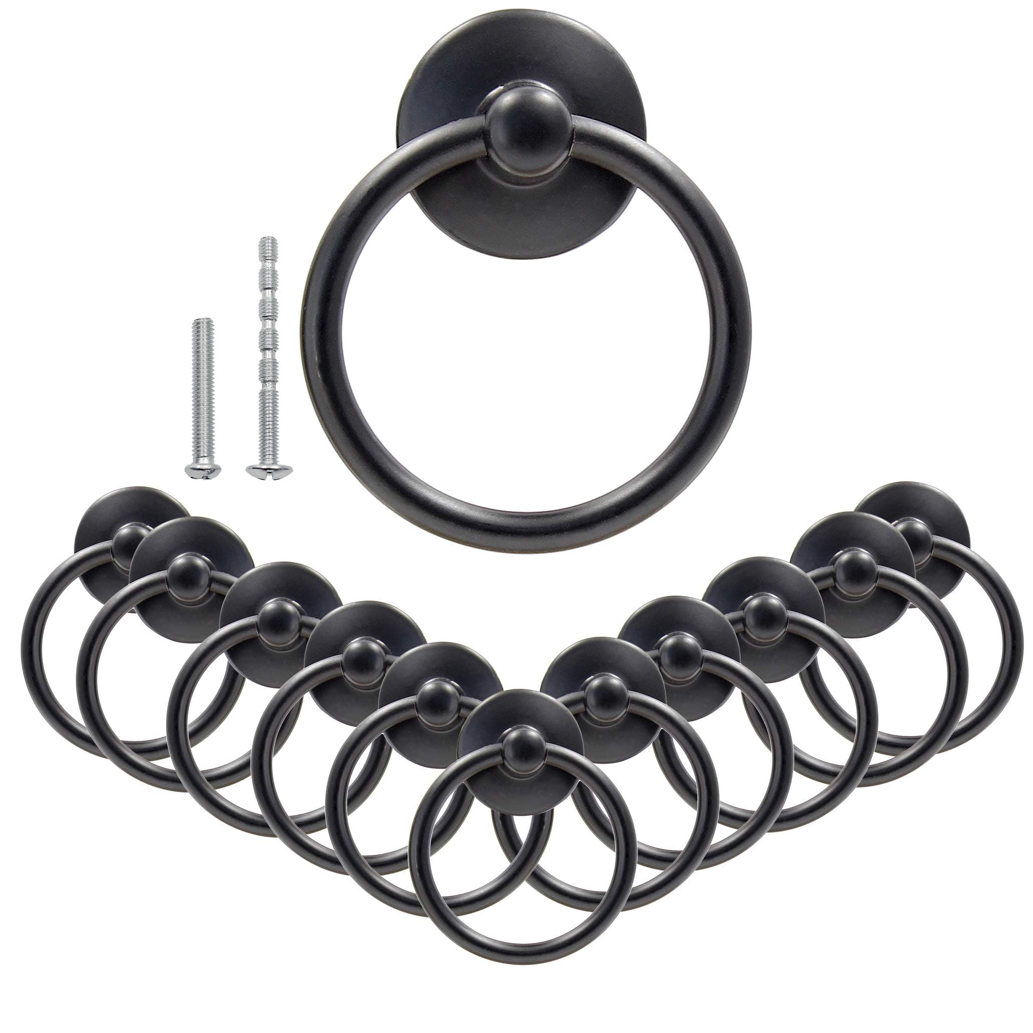 12Pcs Round Ring Drawer Pulls Matte Black Ring Handle Knobs for Cabinet Drawer Dresser Cupboard Wardrobe, Single Hole