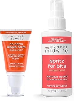 My Expert Midwife Bits and Nips - Birth Prep & Recovery Duo with Spritz for Bits Postnatal Relief Perineal Spray and No Harm Balm Cream (Pack of 2)