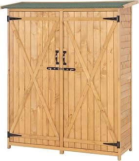 VINGLI Outdoor Wood Storage Shed with Lockable Design, Extra Large Capacity Outside Cabinet Tool Shed with Shelves, Garden Sheds & Outdoor Storage Made with Waterproof roof for Garden, Yard, Lawn