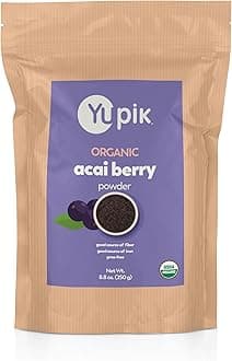 Yupik Organic Acai Berry Powder 8.8 oz, USDA Certified, Non-GMO, Vegan, Raw, Gluten-Free, Kosher, Superfood, Rich in Iron & Fiber, Perfect for Smoothie Bowls, Ice Pops & Baking