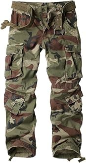 AKARMY Men's Camo Cargo Work Pants Cotton Military Army Casual Tactical Wild Combat Pants with 8 Pockets