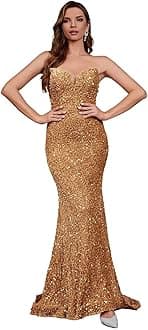 Sequin Evening Dresses for Women Formal Sexy Long Prom Party Gowns Mermaid Sparkly V-Neck Homecoming Dress