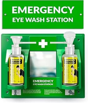 BPA Free Portable Eye Wash Station OSHA Compliant - Wall-Mounted First Aid Eye Wash Kit w/Mirror & 2X 16oz Empty Bottles - No Eyewash Solution Included - Emergency Eyewash - Set of 1