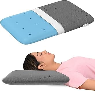 MY ARMOR Ventilated Cooling Gel Memory Foam Pillow Thin Size 3 Inch Height, Pillow for Sleeping, Neck Pain Relief & Back Support Cushion with Grey Pillow Cover - Pack of 1