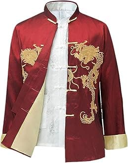 Chinese Style Tai Chi Shirt Kung Fu Tops Tang Suit Men Long Sleeve Dragon Embroidered Jacket Coat Outwear