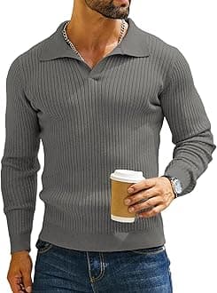 DENIMHOLIC Men's Cotton Full Sleeve Collar Polo Sweater for Men, Rib Knitted Sweaters for Men Winter Sweater for Man