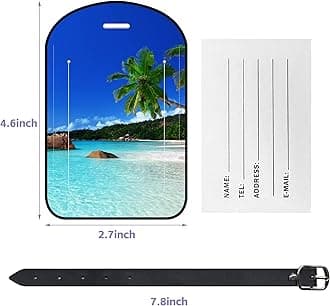2 Pack Luggage Tags Island's Beach PU Leather Baggage Handbag Suitcase Tags with Secure Strap Privacy Cover ID Labels,Business Travel Baggage Tag Identifier