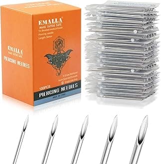 Autdor Ear Nose Piercing Tool 100pcs Mixed 12G 14G 16G 18G and 20G Hollow Tool for Ear Nose Navel Nipple Lip Tongue Piercing Kits