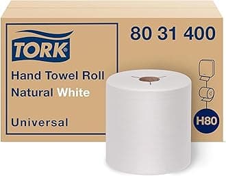 Universal Hand Towel Roll H80, Large Hard Roll Paper Towel 8031400, 100% Recycled, Basic Quality, 1-Ply, Natural/White - 6 Rolls x 800 ft
