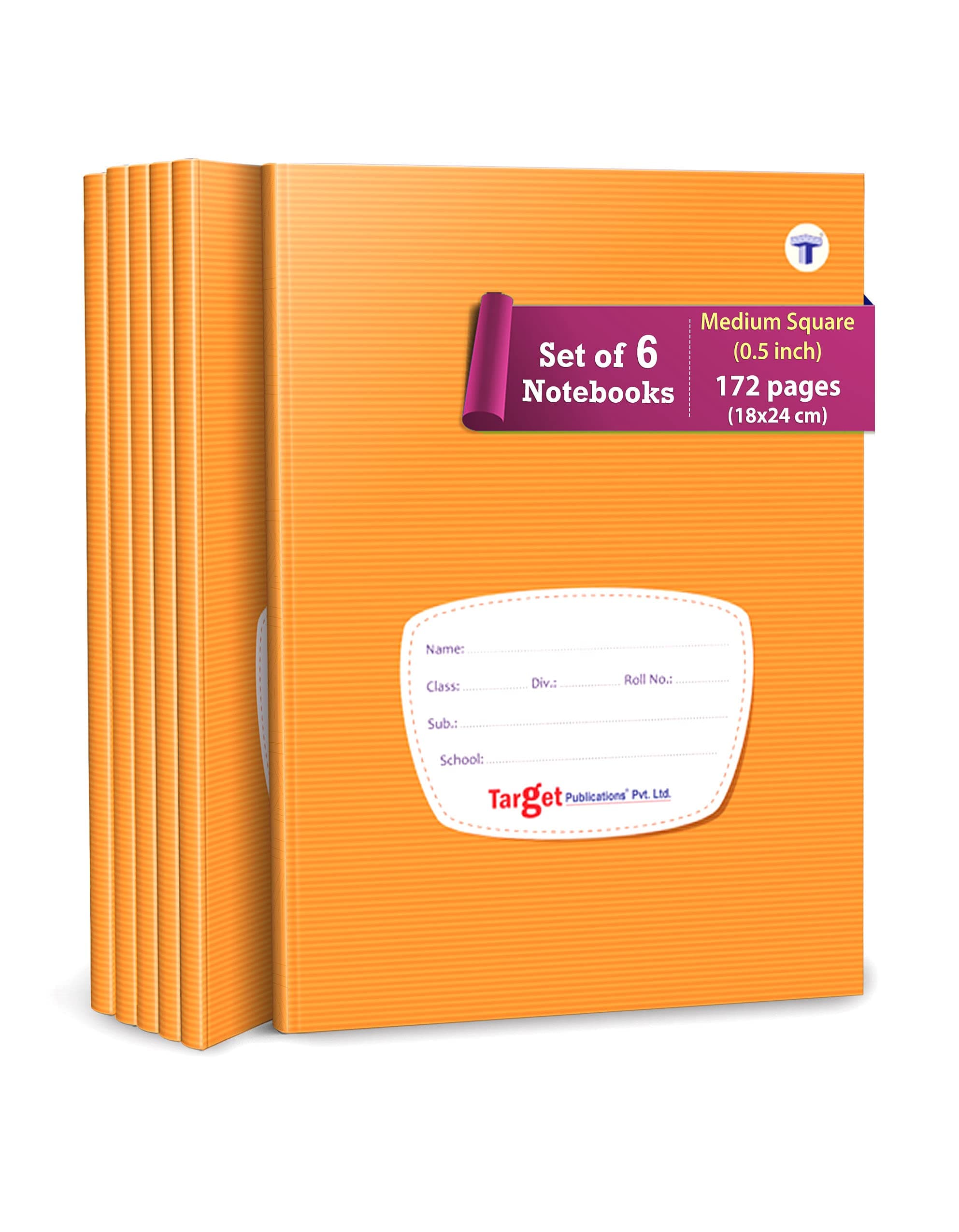 TARGET PUBLICATIONS Target Medium Square Ruled Notebooks (172 Pages) | Soft Brown Cover | 18 cm x 24 cm Approx | Maths Exercise Small Notebooks (Square - 0.5 inch) | Pack of 6 Books | GSM 58 (1334_6)