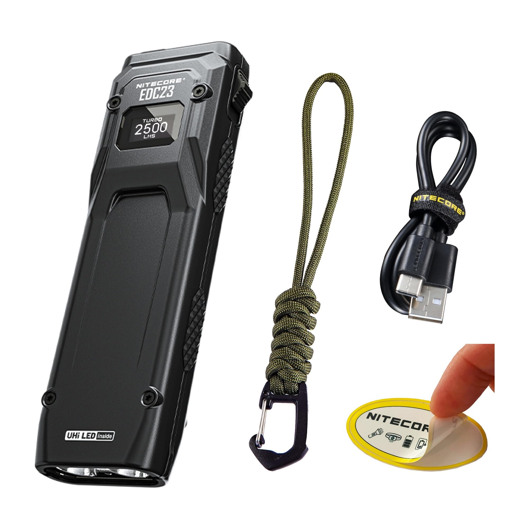 Nitecore EDC23 EDC Flashlight, 2500 Lumen Ultra-Slim Flat Shape USB-C Rechargeable Fast Charging with Digital OLED Display, Mechanical Lock Switch