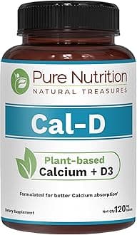Pure Nutrition Cal D - Plant Based Calcium with VIT D3 K2 & Magnesium | 120 Tabs | 500mg Vegan Calcium per Serving | Algae Calcium Supplement for Bone Health