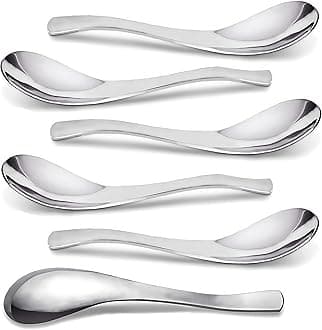 Soup Spoons, Stainless Steel Spoons, AOOSY Modern Stylish Thick Heavy-weight Short handle Stainless Steel Table Spoon for Soup Cereals Dips Sauces Stews, Set of 6