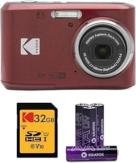 Kodak PIXPRO FZ45 Digital Camera (Red) with Kingston Canvas Select Plus 32GB UHS-I microSDHC Memory Card with SD Adapter and Kratos Power 4 Pack AA High-Performance Alkaline Batteries Bundle (3 Items)