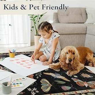 Lahome Insect Washable Small Area Rug, 3x5 Area Rug for Bedroom Living Room, Non-Slip Soft Accent Throw Carpet for Kitchen Office Entryway Bathroom Office, Black