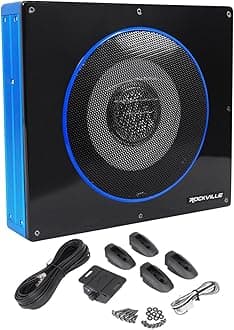 Rockville RW8CA 600W Low Profile Under-Seat Active Car Subwoofer, 2 Ohm, Deep Bass, Slim Design, Easy Install, Perfect for Car Audio Enthusiasts