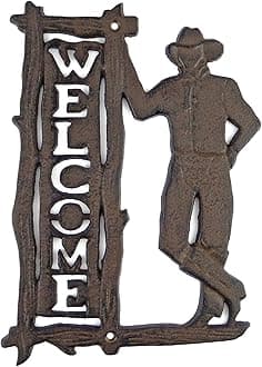 Cast Iron Cowboy Plaque Welcome Wall Decor - Wall Mount Decor for Indoor or Outdoor - Welcome Decor Sign - Wall Mount Welcome Sign - Wall Decor Welcome Tag