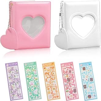 3 Inch Mini Photo Album Set of 2, MaehSab Small Kpop Photocard Binder Album, Kpop Photocard Holder Book, Photocard ID Holder with 5 Sheets Kpop Korean Stickers　(32 Pockets)