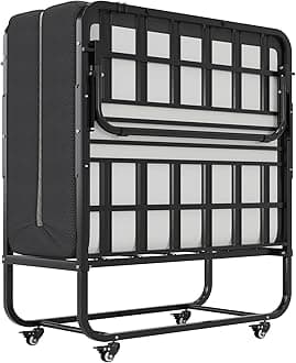 DICTACFolding Bed with Mattress 75x31 inch Cot Size Bed Frame Portable Foldable Guest Bed for Adults Rollaway Bed with Wheels Fold up Bed with Metal Slats - 5'' Luxurious Memory Foam Mattress