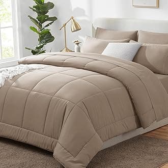 CozyLux Full Size Comforter Sets Khaki, 7 Pieces Bed in a Bag, Khaki Comforter Full Size, All Season Bedding Sets with Stitch Quilted Comforter, Flat Sheet, Fitted Sheet, Pillowcases