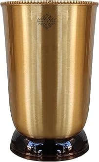 INDIAN ART VILLA Pure Brass Glass Tumbler, for Drinking Serving Water, Yoga & Ayurveda (Pack of 1, Matt Finish Black Bottom Design)