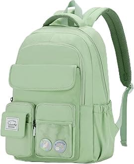 Backpack for Girls, Cute School Bag Bookbag for Elementary Middle Schooler Teen Girls/Kids Travel with Clear Pin Pouch Green