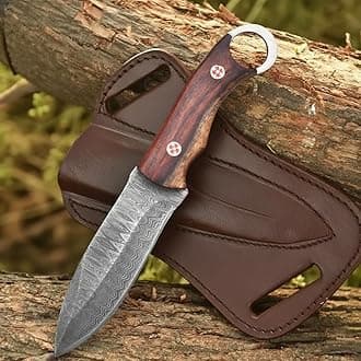 Custom Handmade Fixed Blade Hunting Knife - 9 Inch hand Forged Full Tang Knives For Hunting, Outdoor Camping, Hiking, Fishing, Bushcraft Knives With Leather Sheath. (Damascus - 1)