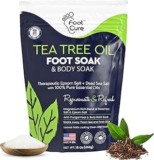 - Tea Tree Oil Foot Soak with Epsom Salt - For Toenail Repair, Athletes Foot, Softens Calluses, Soothes Sore & Tired Feet, Nail Discoloration, odor Scent, Spa Pedicure Care - Made in USA 16 oz