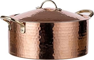 DEMMEX New 1.2MM Thick Hammered Copper Soup Pot Stew Pan Casserole, 3.4 Quart (3.8 Quart)