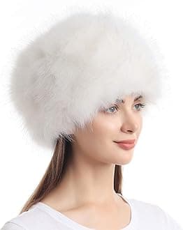 LA CARRIE Women's Faux Fur Hat for Winter with Stretch Cossack Russion Style White Warm Cap