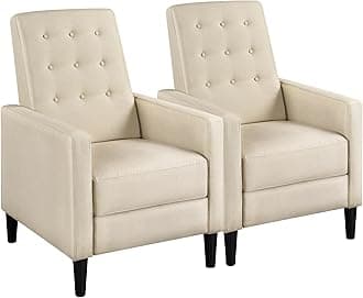 Yaheetech Fabric Recliner Chair Mid-Century Modern Recliner Adjustable Single Recliner Sofa with Thicker Seat Cushion Tufted Upholstered Sofa with Pocket Spring for Living Room Bedroom Beige Set of 2