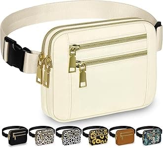 Capolo Fanny Packs for Women Fashion Waist Packs Bag with Adjustable Strap and 4 Zipper Pockets Waterproof Everywhere Crossbody Belt Bag for Workout Running Travelling(Ivory)