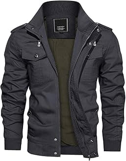 KEFITEVD Mens Warm Fleece Cargo Jacket Winter Military Bomber Jackets Windproof Work Coat with Multi Pockets