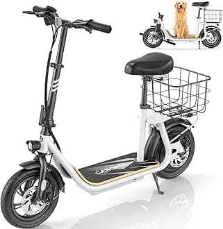 Caroma Peak 800W/1200W Electric Scooter with Seat 12" Tire, 30 Miles Range 20MPH Max Speed, Foldable Electric Scooter for Adults 300 LBS Max Load