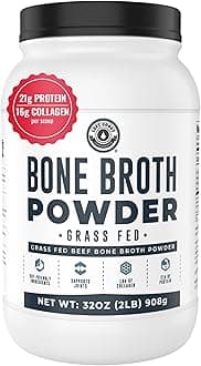 Bone Broth Powder, 2lb Pure Grass Fed Beef Bone Broth Protein Powder. Unflavored, Contains Collagen, Glucosamine & Gelatin, Paleo, Keto, Gut-Friendly, Non-GMO, Dairy Free. 32oz