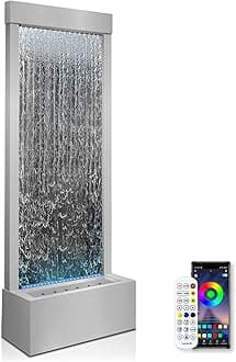 LONGRUN 48" Mirror Waterfall | Indoor Water Fountain with 7-Color LED Lights | Stainless Steel Self-Contained Waterfall Fountain for Home Decor | Large Indoor Water Feature Kit Mirrored Silver