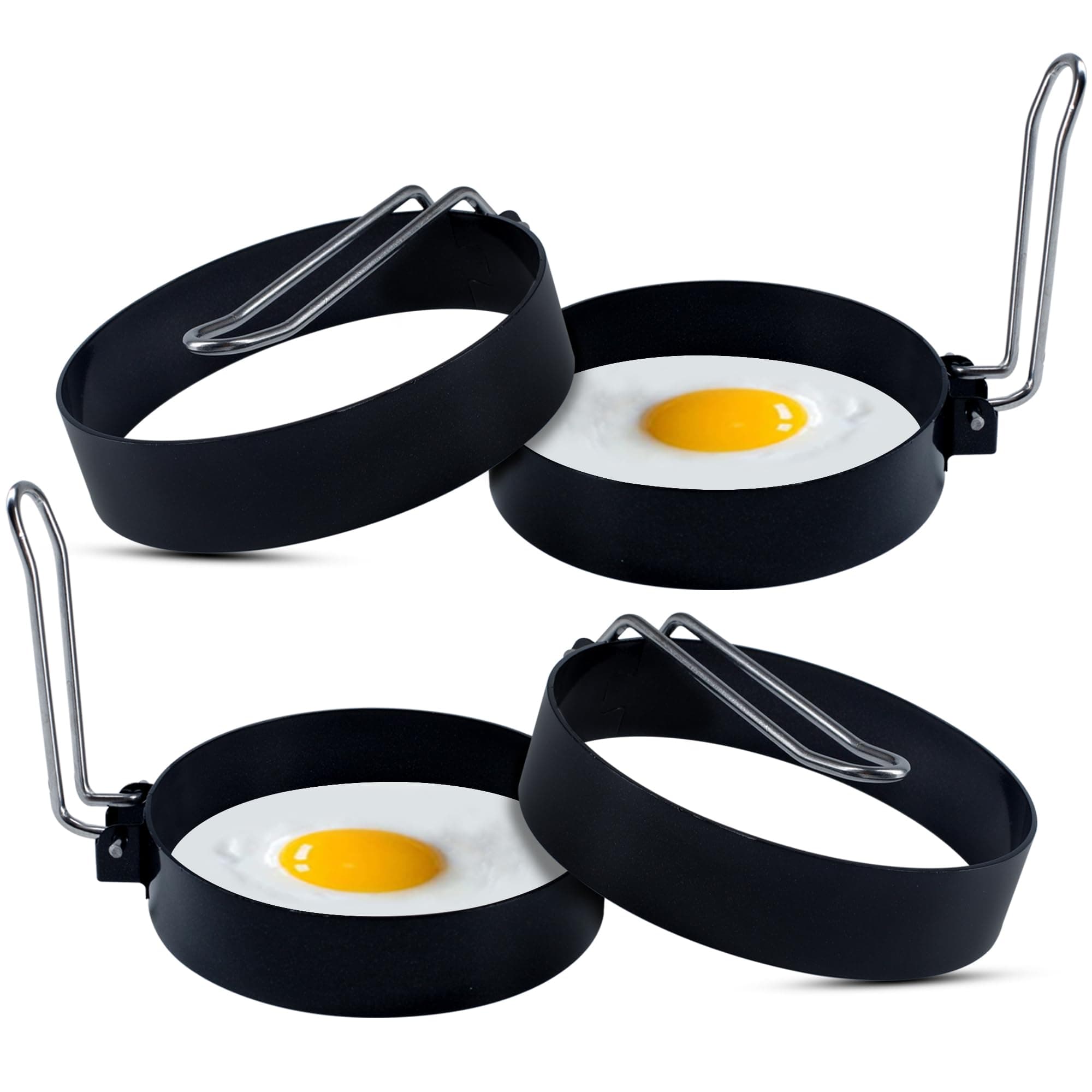 Eggssentials Egg Rings for Frying Eggs Pack of 4 Egg ring - Non-Stick Pancake Mold Maker & Egg Mold for Breakfast Sandwiches.