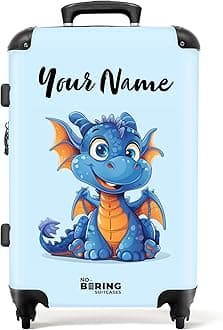 Children's Luggage Kids Suitcase for Boys - Personalised Large Hard Shell Luggage on Wheels - Young Blue-Orange Dragon - 26-28 inch - 23kg