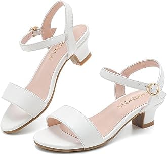 Girls Sandals Low Heels Girls Dress Shoes in Wedding Party Summer Open Toe Ankle Strap for Little Big Kids Toddler