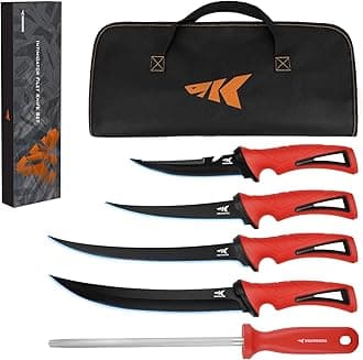 Intimidator Bait Knife and Filet Knives, Ultra-Sharp G4116 German Stainless-Steel Blades, Fresh or Saltwater, Non-Slip Handle, Durable Storage Bag, and Honing Rod