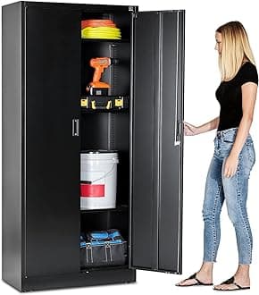 VerahausStorage Cupboard - 71 Inch Metal Cabinet- Lockable Locker with 4 Adjustable Shelves - 70.86” H x 31.5” W x 15.75” D (Black)