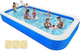 Large Inflatable Swimming Pool, 145" X 74" X 22" Extra Large Blow-Up Kiddie Pool with Repair Patch, Family Swimming Pool for Backyard, Summer Water Party, Indoor Outdoor