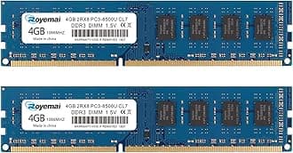 8GB Kit (2X4GB) DDR3 1066 PC3 8500U 4GB DDR3 8500 Dimm 2Rx8 240-pin CL7 1.5V Desktop RAM Memory Module