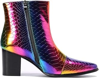 Santimon Mens Boots Casual Patent Leather Chelsea Dress Boots Zipper on Side Mid Calf Boots for Men