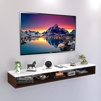Furnifry Wooden Wall Mounted Floating TV Stand/TV Entertainment Unit/TV Cabinet with Rack for Set Top Box & Decorative Objects/TV Stand Unit for Living Room with Shelf (120x21x11 Cm,White Walnut)