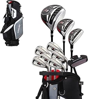 Top Line Men's Right Handed M5 Golf Club Set for Tall Men (Height 6'1" - 6'4"), Includes Driver, Wood, Hybrid, 5, 6, 7, 8, 9, PW Stainless Irons with True Temper Shafts, Putter, Stand Bag & 3 HCs